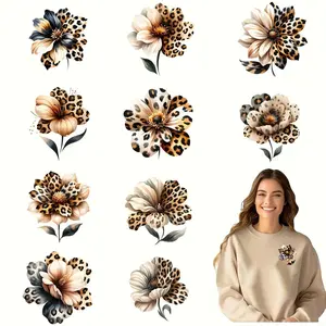 12pcs/set Leopard Print Floral Iron-On Transfers - Washable DIY Vinyl Heat Transfer Decals for T-Shirts, Masks, Jeans, Backpacks - Vibrant Vinyl Designs with Leopard & Floral Patterns