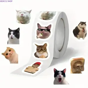 500pcs Cute Cat Face Expression Stickers Roll, Self-Adhesive Kawaii Cat Pattern Labels for Gift Wrapping, Greeting Cards, Envelopes, Scrapbooking & Christmas Decoration