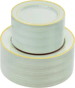 NOCCUR 200PCS Sage Green Plastic Plates for 100 Guests - Include 100PCS 10" Dinner/ 100PCS 7" Dessert Plastic Plates Heavy Duty - Ideal for Wedding&Party