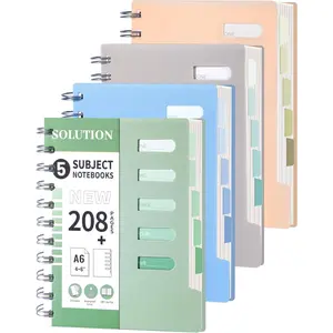 4 count Pocket Spiral Notebooks Cute 5 Subject Notebook College Ruled with Dividers Tabs Plastic Cover Thick Paper Notebooks for Work School, 4x6 Multicolor