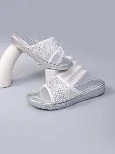 Gold/Silver Rhinestone Mesh Platform Slides Fashionable Bling Slippers for Beach & Night Out
