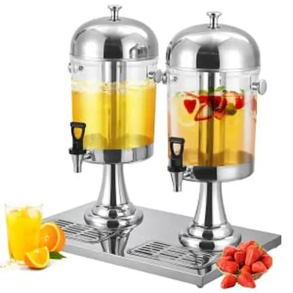 4.4 Gallon Double-ended Stainless Steel Beverage Dispenser with Ice Core & Stand Spigot & Drip Tray Included, for Lemonade, Iced Tea, Juice at Parties, Weddings & Events,Silver