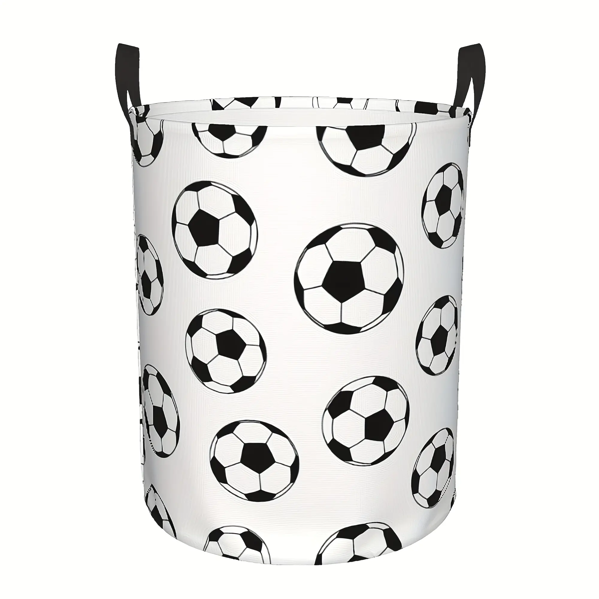 1 Piece of Football Ball Printed Laundry Basket - Durable Polyester, Round with Handle, Large Capacity for Dirty Clothes and Toys, Foldable Design for Easy Storage, Suitable for Laundry Room or As An Art Decoration, Laundry Basket