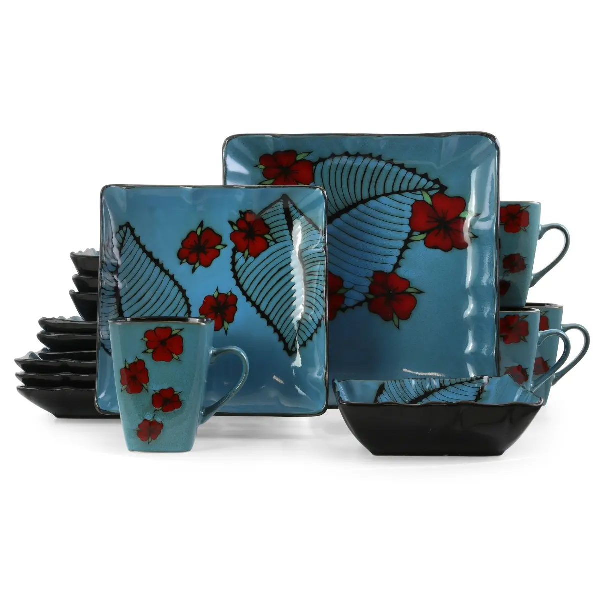 Aloha Tide Luxurious Stoneware Dinnerware with Complete Setting for 4 - 16 Piece