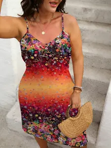 Plus Size Bodycon Dress, Womenswear All-Over Printed Digital Print Spaghetti Strap Sleeveless Party Wear, Casual Fashionable Loose Fit Design for Daily Use & Occasions