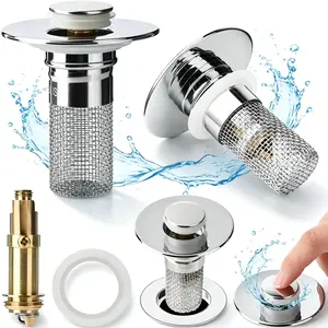 Bathroom Sink Drain Catcher, Pop Up Sink Drain Screen, Bathroom Sink Stopper with Removable Stainless Steel, Filter Basket Hair Stopper Hair Stopper