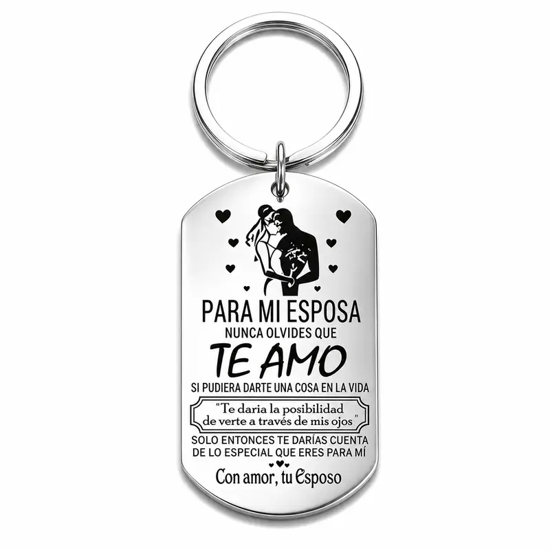 Stainless Steel Engraved Love Message Keychain - Metal Keychains, Keyrings for Keys, Valentine-Themed Accessories, Adults Female Romantic Anniversary Gift for Her