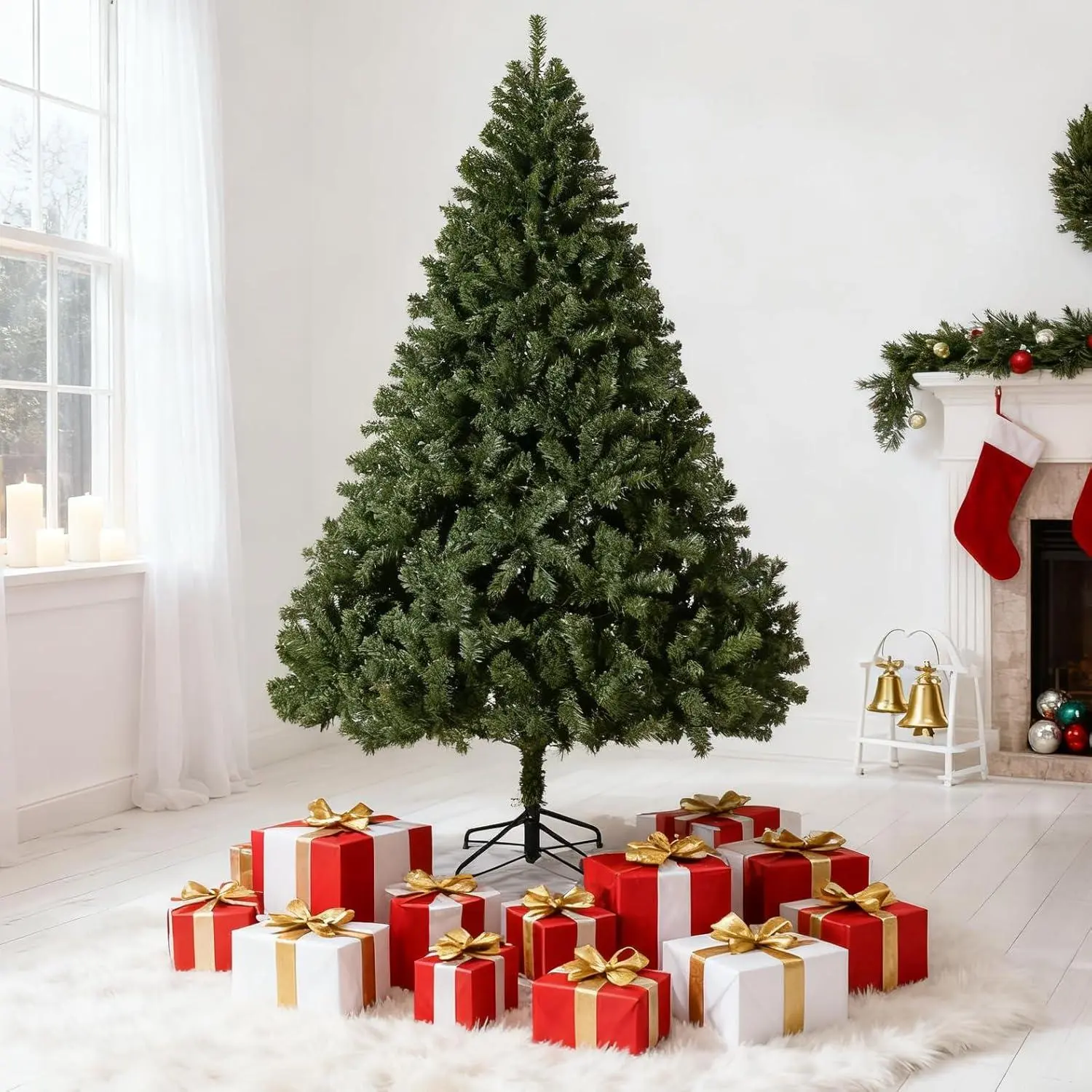 6Ft Artificial Christmas Tree, Realistic Premium Spruce Hinged Christmas Tree, Holiday Christmas Tree with Metal Hinges and Collapsible Base for Home Parties and Office Decorations