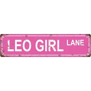 MagicWowShop Leo Girl Lane Vintage Metal Tin Sign 4"x16" High-Quality Aluminum Wall Decor for Home & Garage Easy Install Minimalist Design