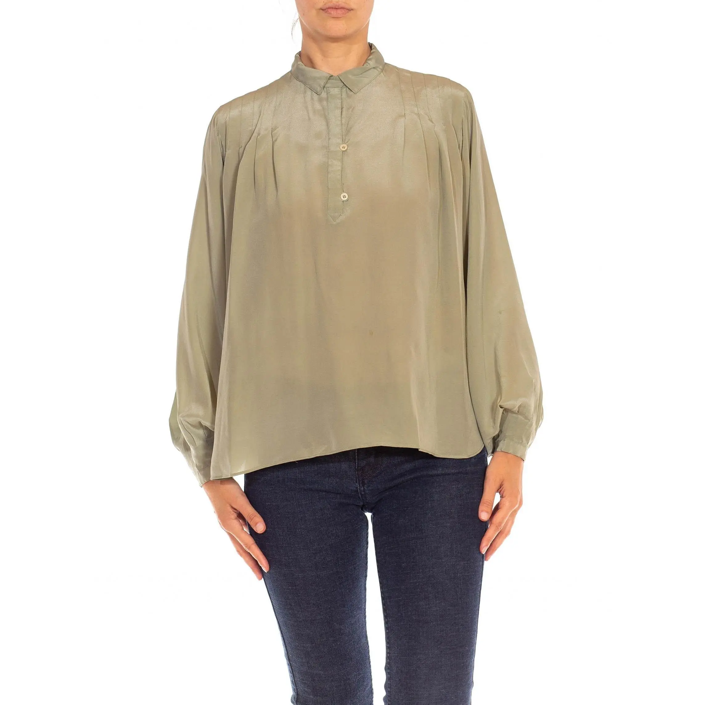 1980S Jade Silk Chiffon Blouse