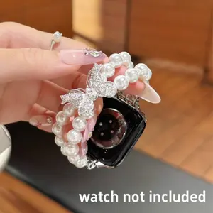Apple Watch Band Pearl Butterfly Design, Fashionable Unique Style, Fits 38/40/41/42/44/45/46/49mm, Compatible with Series Ultra Se 1-11