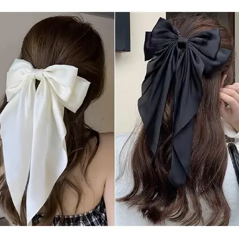 Women's Large Size Silky Satin Vintage Ribbon Bow Hair Clips with Long Tails - 4 PCS Glamorous Elegant Animal-Style Fashion Accessories for Prom, Daily Wear