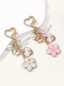 Sweet Girl Style Cherry Blossom Butterfly Heart Keychain, Paired With 3d Flowers, Butterflies, And Bow Decorations, Multifunctional Pendant, Can Be Hung On Bags, Keys, Car Keys, Gift For Best Friend, Girlfriend, Birthday Present