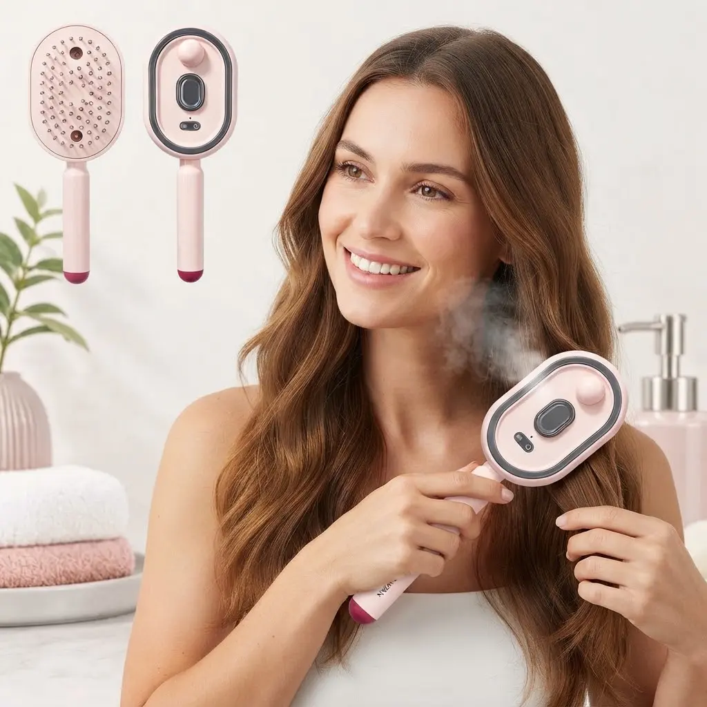 Electric Spray Air Cushion Massage Grooming Comb - Self-Cleaning, Anti-Tangle, Anti-Static, Volumizing Hair Styling Tool with Essential Oil Mist Aromatherapy Hair Care, Hair Styling Tools , Not A Hair Straightener and No Heat Function