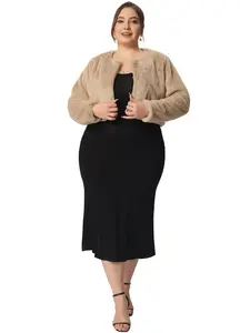 Agnes Orinda Plus Size Fluffy Jacket for Women Open Front Cropped Faux Fur Winter Jackets