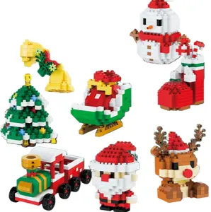 12 Count Christmas collection Micro-Particle Building Blocks Santa Snowman Reindeer Design Fun DIY Project Cute Ornament for Home Office Décor toy Claus Micro-Brick
