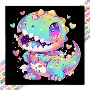 5D DIY Full Drill Round Diamond Painting - Dinosaur Mosaic Canvas DIY Wall Art Kit, Home Wall Decoration