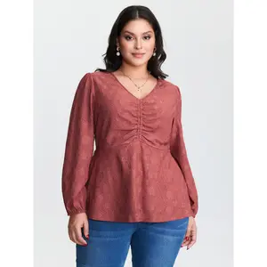BloomChic Women's Plus Size Ruched Bodice Textured Adjustable Knit Shirt - Spandex Fabric Long Sleeve Blouse, M-6X 2026 Summer Vibes Swimweek