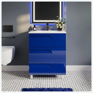 Joy 28 in. Blue Single Sink Freestanding Bath Vanity with Porcelain Top and Integrated Sink