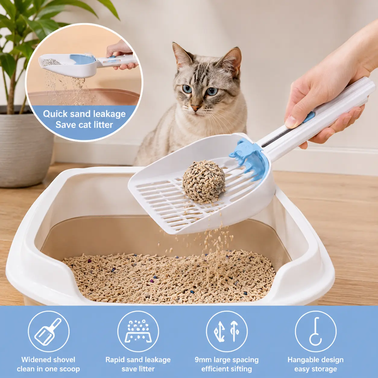1 Count Cat Litter Shovel, Wide Scoop with Reasonable Spacing Holes, Hangable and Standable for Cleaning Cat Litter in Pet Litter Box