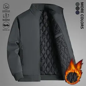 Men's Classic Solid Color Cotton Jacket Thickened Windproof Warm Stand Collar Coat with Side Zipper Pockets for Autumn Winter Daily Commuting Outdoor Hiking Dining Travel Wear Black Long Sleeve Menswear Tops