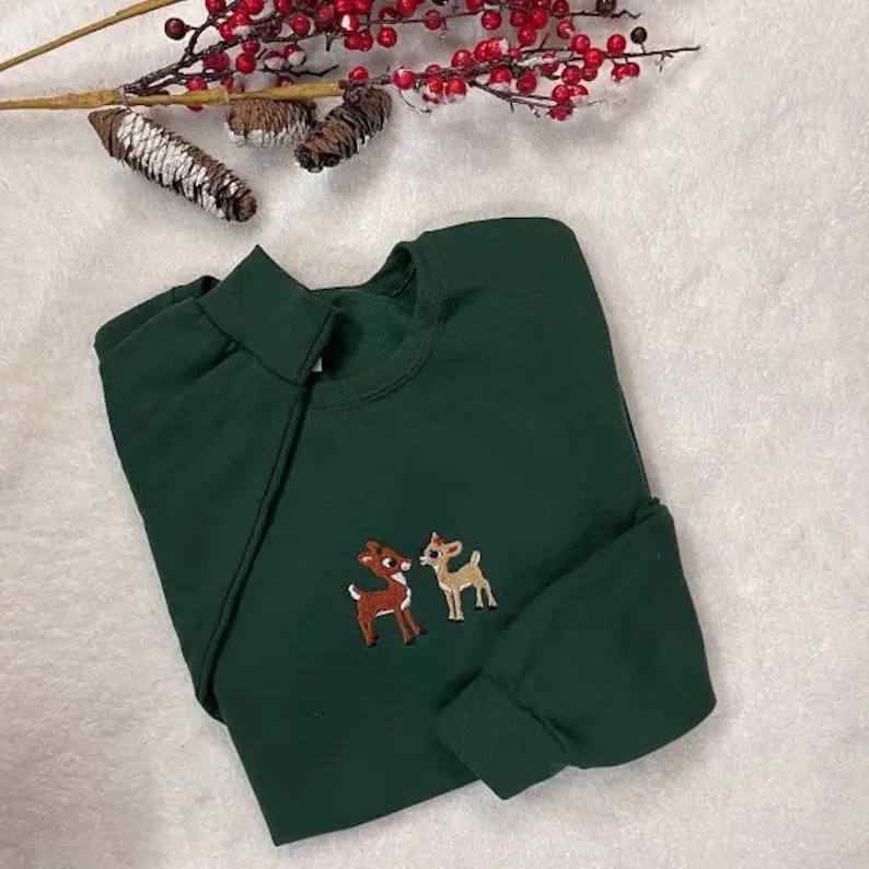 Rudolph and Clarice Embroidered Sweatshirt, Cute Christmas Movie Hoodie, Womenswear and Menswear