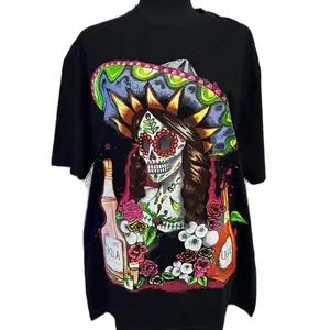 Happy Catrina T-shirts Cotton Casual Black  Tshirt Crew Neck Menswear