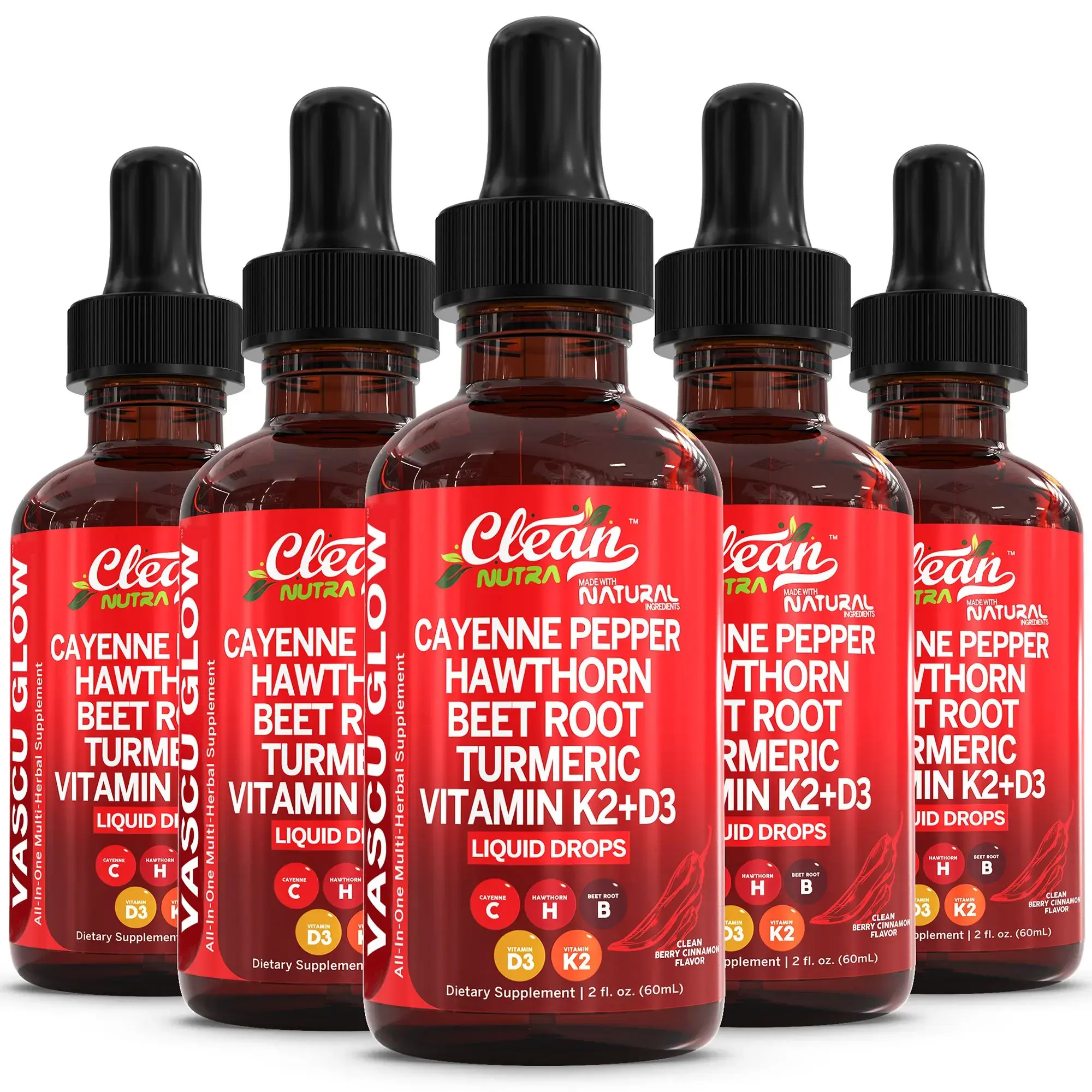 Clean Nutra Cayenne Pepper Supplement Drops + Hawthorn, Beet Root,Turmeric, Vitamin D3 K2 & More for Wellness Liquid Drop – Vascu Glow