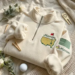 Masters Golf Tournament Embroidered Shirt, Augusta Preppy Quarter Zip Embroidery Sweatshirt, Pink Country Club Pullover Gift For Her