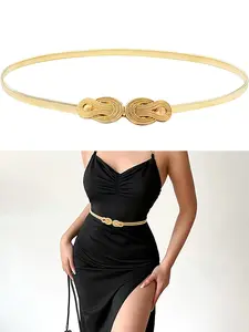 Women's Elastic Metal Waist Belt, Plain Pattern Denim Dress Chain Detail Belt, Country Music Concert Accessories, All Seasons Fashion, Metallic Finish