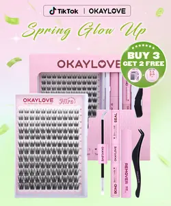 OKAYLOVE Wispy Lash Clusters Kit, 8-18MM Nira Cluster Lashes with Long-lasting Lash Bond and Seal, Tweezers and Remover for DIY Lashes at Home for Natural Makeup Girl Gifts