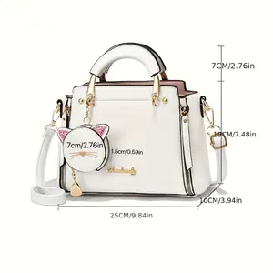 Sweet Cat Design Handbags, Fashion  Crossbody Bag, Women's Top Handle Satchel Bag With Coin Purse