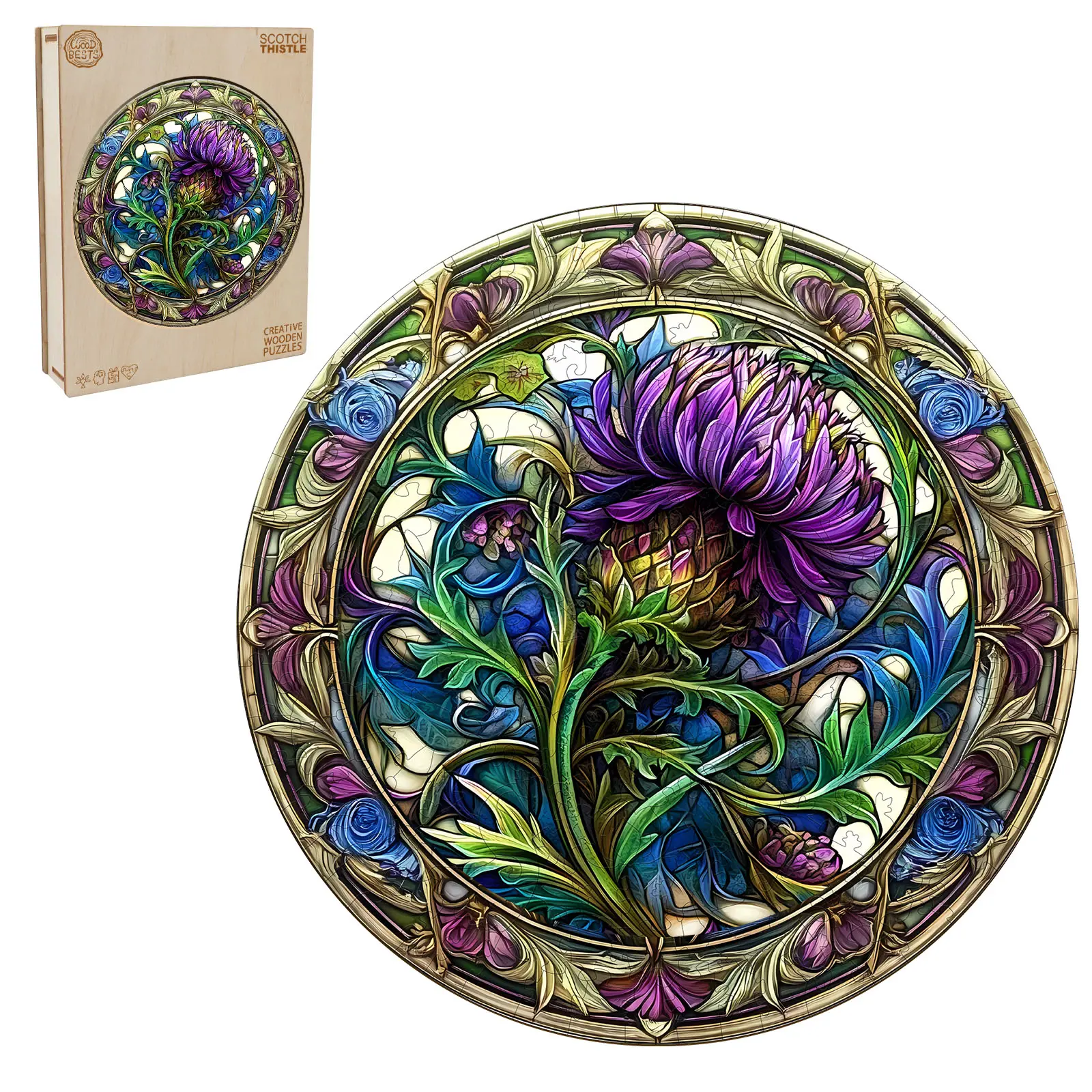 Scotch thistle Wooden Jigsaw Puzzle for Adults and Kids Unique Shape Animal Wood Puzzles Challenging Puzzle Family Game Creative Gifts Laser-Cut Durable HDF Wood Puzzle Decoration Beautiful