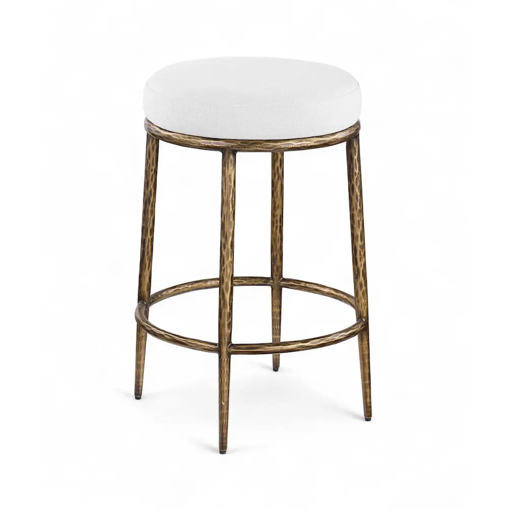 Ferro White Linen Textured Performance Fabric Upholstered Counter Stool
