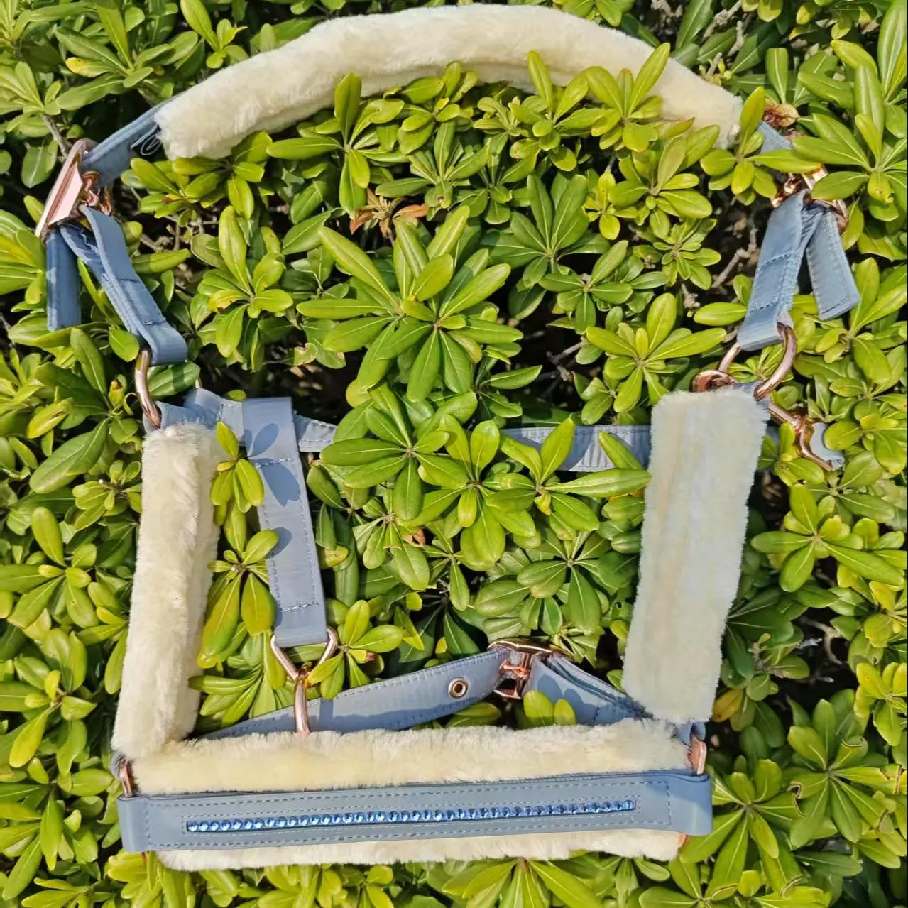 Faux Fur Horse Headcollar, Adjustable Horse Headstall with 3 Rivet Decor Straps, Equestrian Supplies for Outdoor Riding