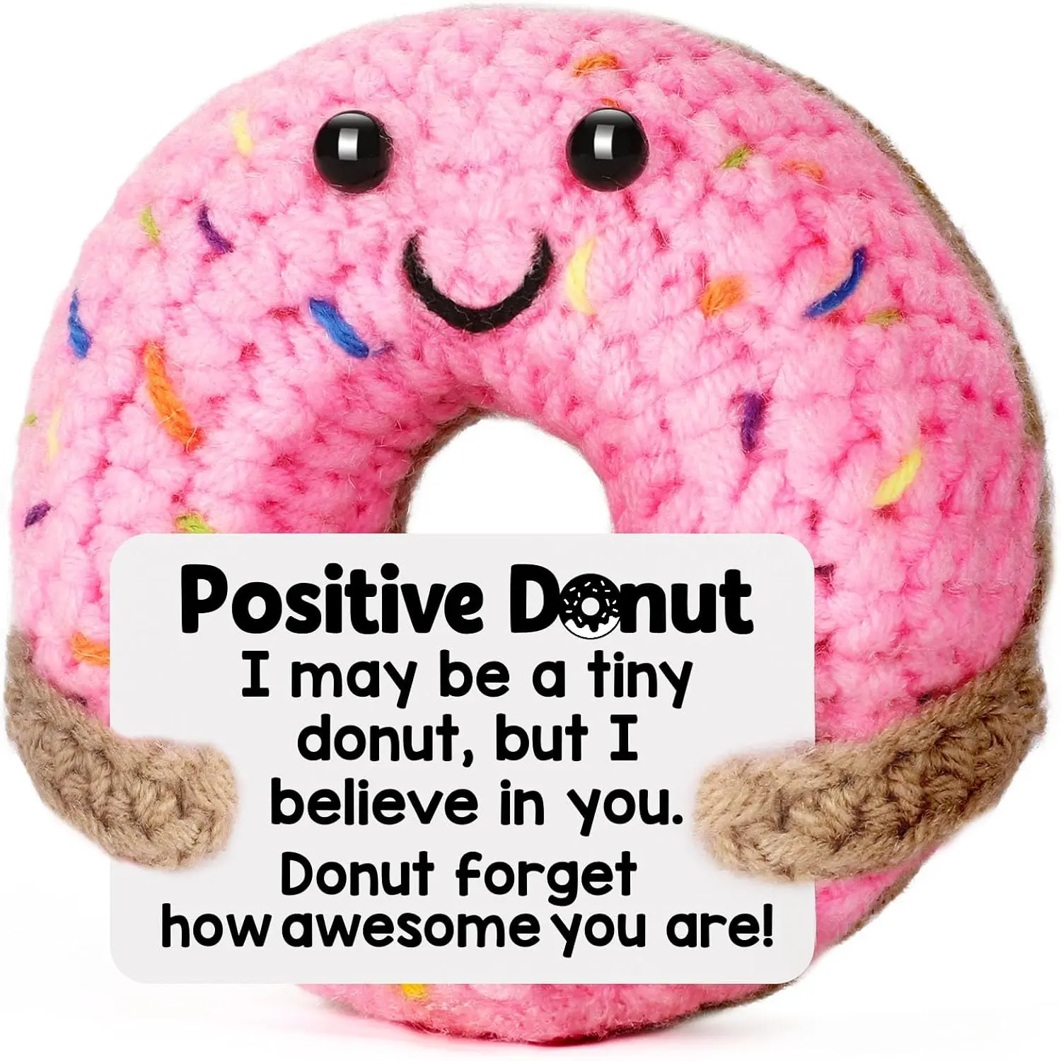Funny Positive Gifts for Women - Emotional Inspirational Support Cheer Up Small Cute Handmade Crochet Donut for Girls Friends Birthday Graduation Motivational Presents Potato Pickle