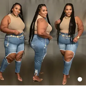 PLUS SIZE Cut Out Thighs Denim Jeans-26