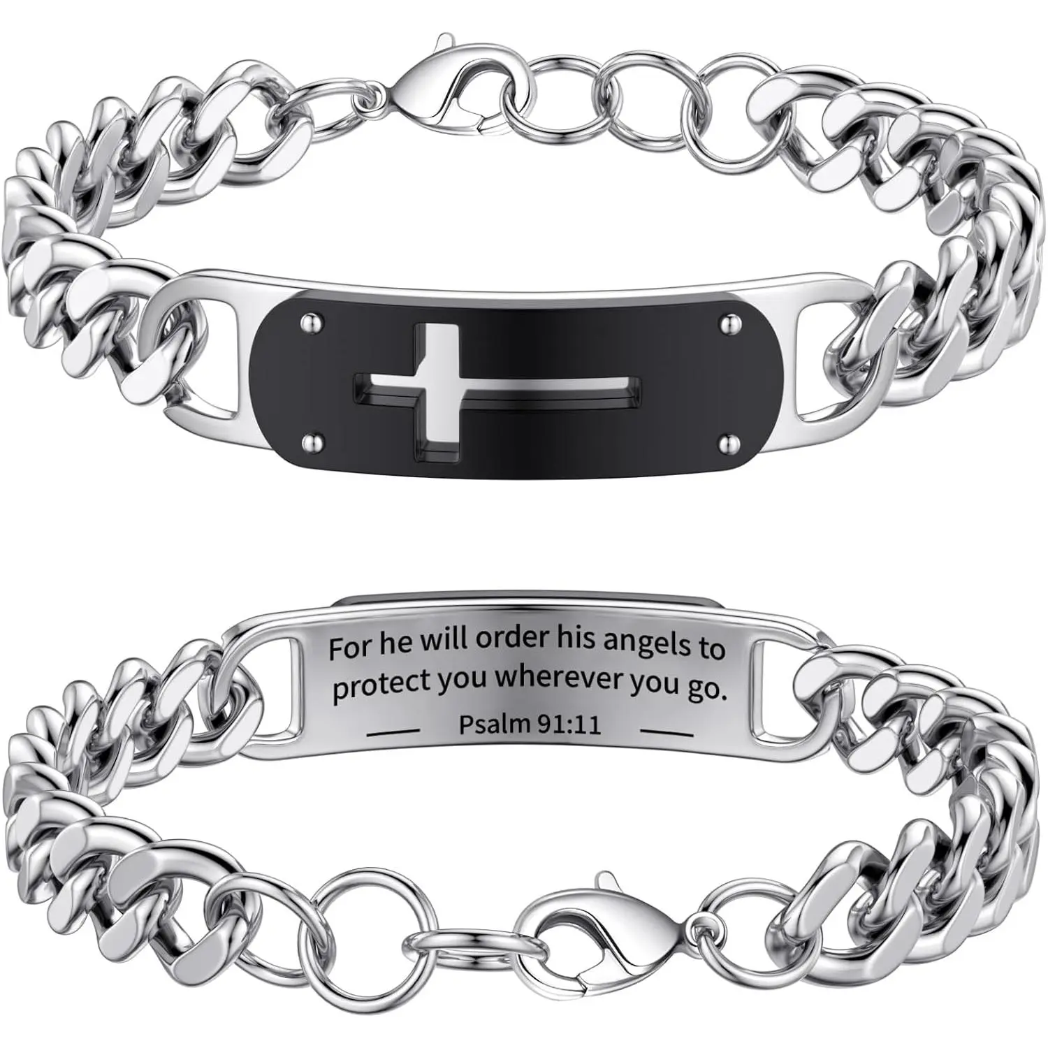 Cross Bracelet for Men Boys, Stainless Steel Cuban Cross Chain Link Bracelets Bible Verse Christian Cool Jewelry Graduation Gifts for Kids Teen Boy 7.5-8.5 Inches