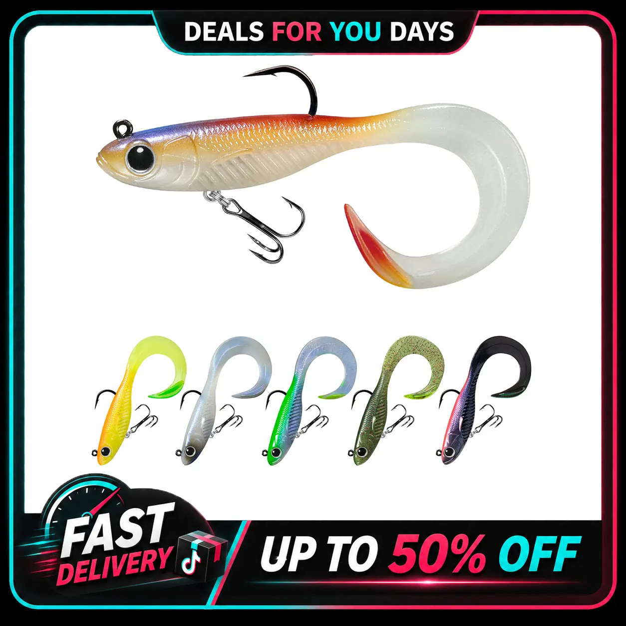 TRUSCEND Pre-Rigged Soft Fishing Lures Set, Curly Shape Durable Fishing Baits for Freshwater and Saltwater, High Turbulance Great Action Swimbait, All-Conditions Fishing Gear for Bass Trout Walleye Crappie Fishing Jigs, Amazing Fishing Gifts for Men,summe