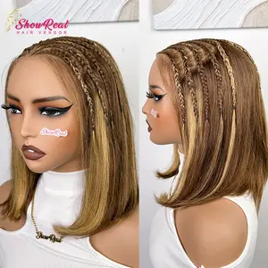 [New In]ShowRealHair 7x5 Lace Bob Wig 12 Inch Braided Style Wig Pre-Braided Cornrows Short Bob Human Hair Wig Glueless Natural Hairline Lightweight Breathable Beginner Friendly Multi-Color Fashion Wig for Daily Wear Party Use