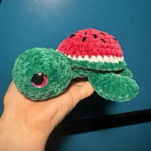 Crocheted Watermelon Turtle - Not Safe for Children Under 3 Due to Eyes - Perfect for Animal Lovers