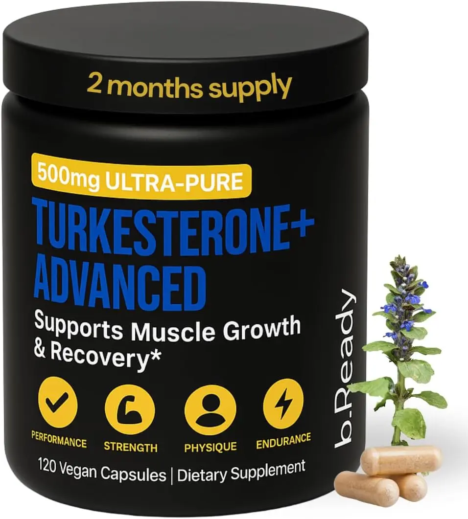 b.Ready Turkesterone Supplement - 500mg Ajuga Turkestanica Extract, 120 Vegetarian Capsules, Non-GMO, Gluten-Free for Natural Daily Health Support