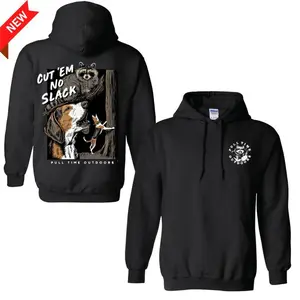 Pull Time Outdoors Cut ’Em No Slack Hoodie, Coon Hunting Dog and Raccoon Graphic Pullover, White Fall and Winter Gear for Men, Rugged Outdoor Sportsman Apparel