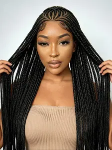 HD Full Lace Braid Wig, Synthetic Wigs Handmade Corn Braids Top Knot Fashion Style, High Quality Headband Wig for Women