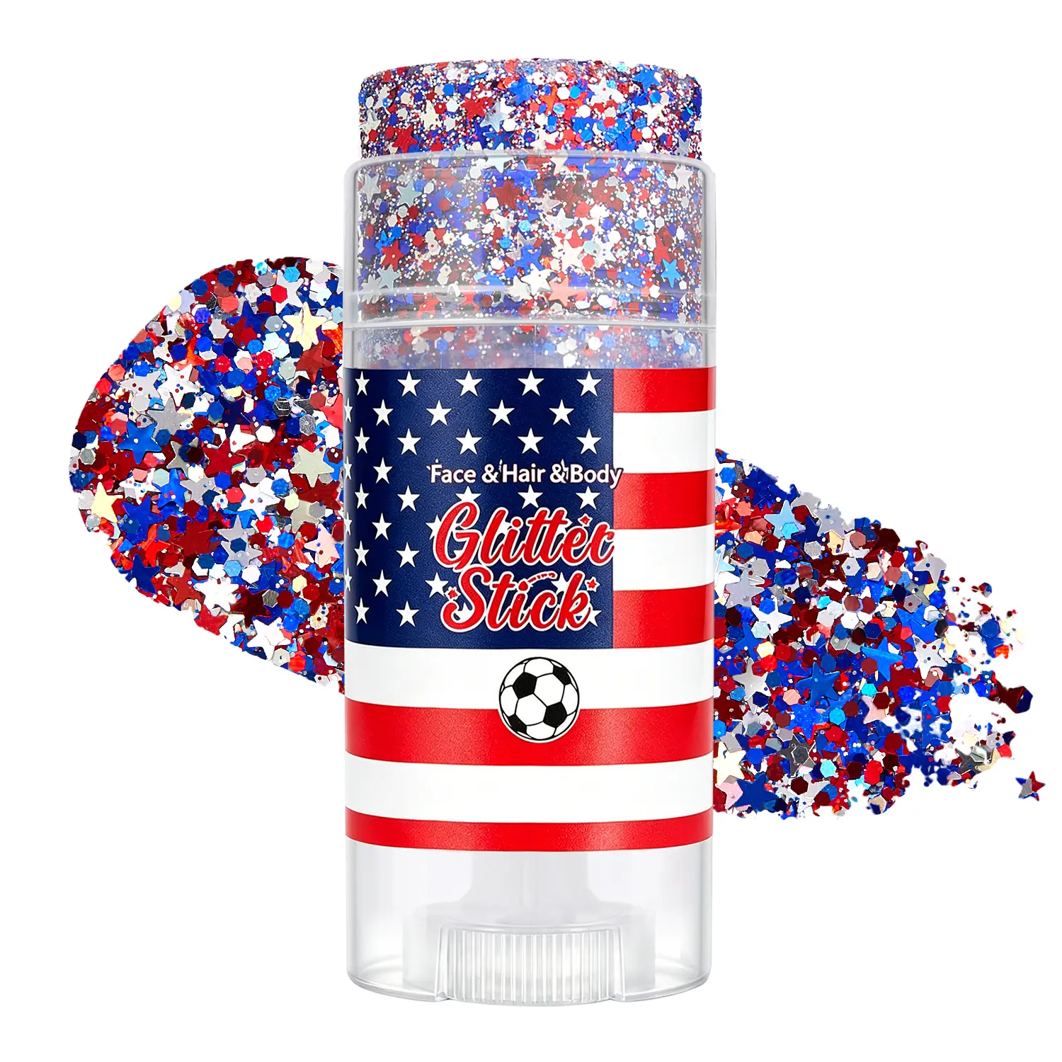 Patriotic Red White Blue Star Glitter Stick, Multi-Use Face Hair Body Sparkle Gel, Cool Shimmer Accessory For All Holiday Party Outfits