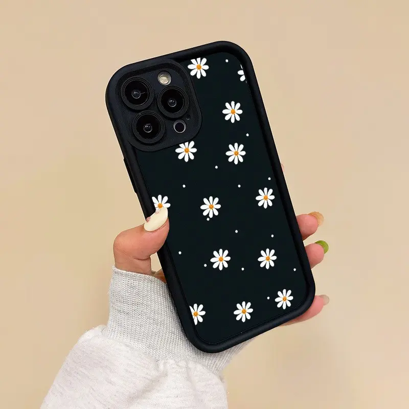 Little Daisy Pattern Black Sky Eye High Bamboo Silicone Soft Mobile Phone Case, Suitable for Apple iPhone 17 16 15 14 13 12 11 XS X Plus Pro Max E AIR Series Mobile Phone Cases, Easter Gifts, Birthday, Girlfriend, Boyfriend, Friends or Yourself