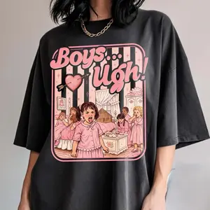 Lady's Fitted Cotton Tshirt - Women's Round Neck Checkered Casual Clothes, Funny "Ugh" Graphic Tee, Retro Valentine 90s Movie Quote Style Love Day Gift