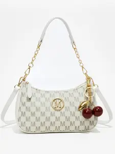 New Fashion Classic PU Waterproof M Letter Print Cherry Keychain Metal Chain Shoulder Crossbody Bag, Ideal for Shopping, Daily Use, Students, Fashionable Patterned Pu Leather Bag, Casual Shoulder Bag