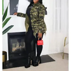 flowy tops Women's Camo Print Ripped Button Front Shirt, Casual Long Sleeve Collared Top for Daily Wear, Ladies Longsleeves Clothes for All Seasons, Womenswear, Grunge Clothes, Clothing, Camouflage Mama Shirt