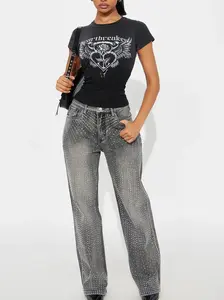 Chasing A Dream Embellished Stretch Straight Leg Jeans - Grey